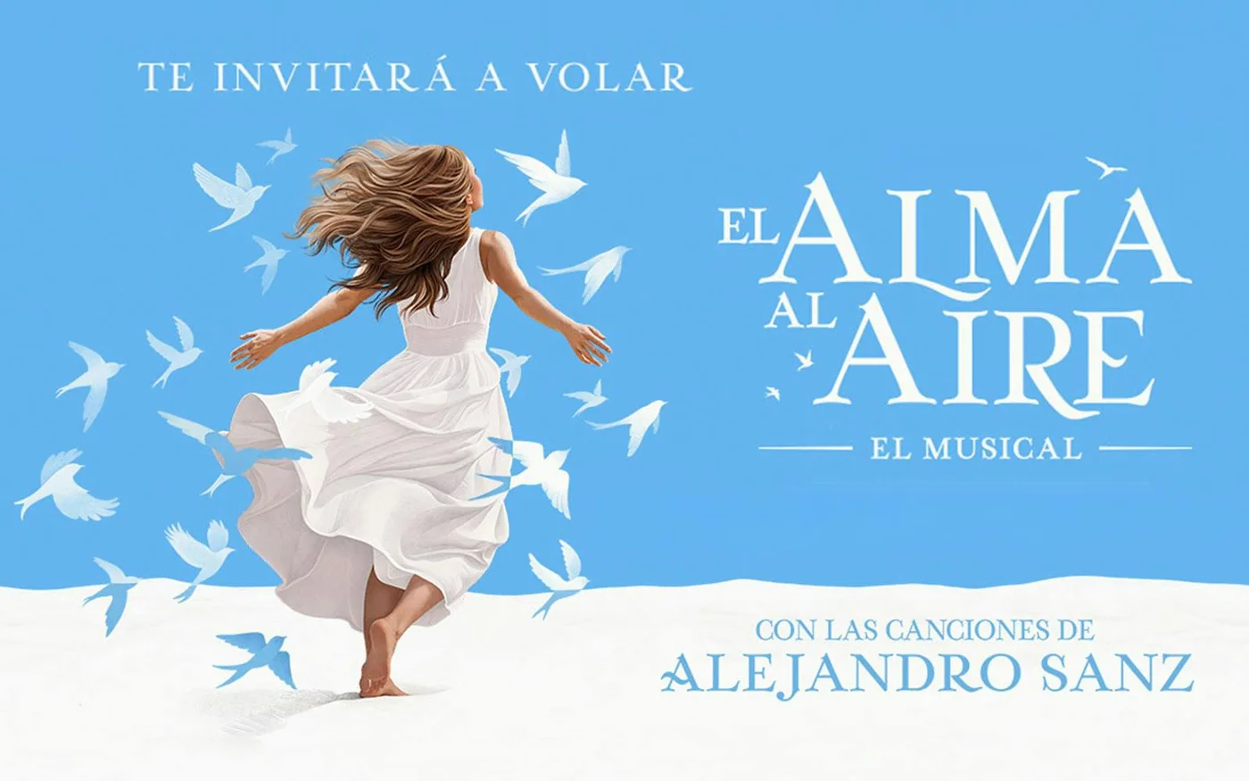 El Alma al Aire musical artwork with a woman in a white dress against a blue sky